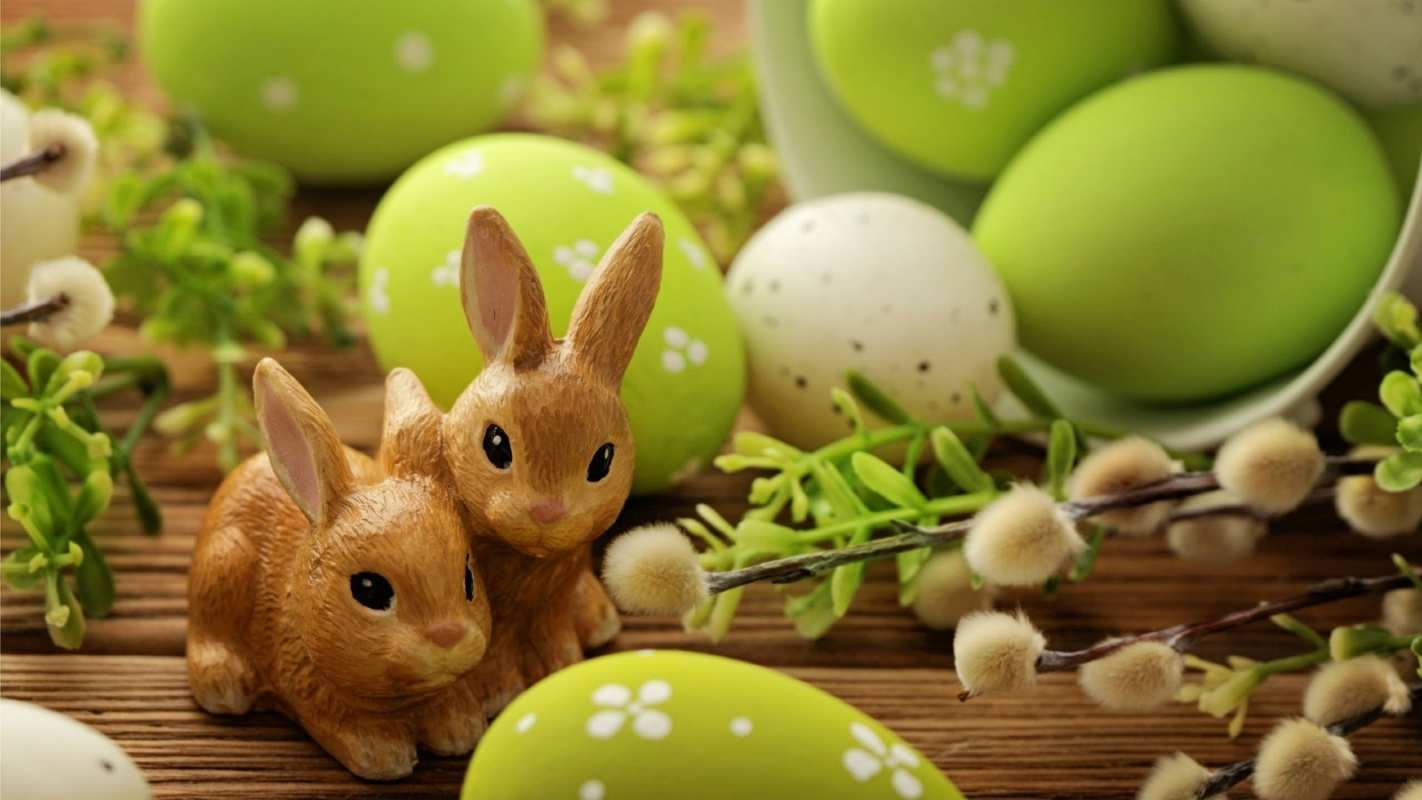 Открытка поздравления на пасху с кроликами  пасха  Happy Easter 